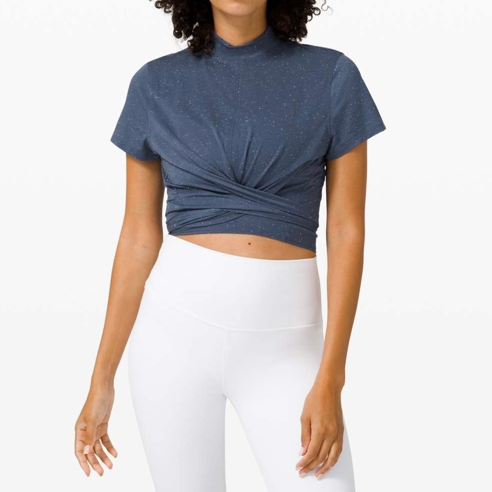Lululemon - Time To Restore Mock Neck Short Sleeve Blue Tee
